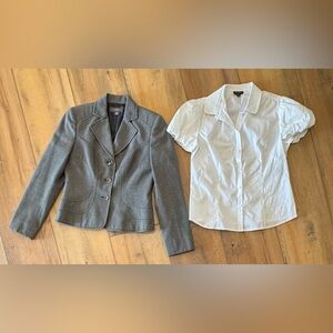 Liz Claiborne Charcoal Blazer Jacket & Nine West White Short Sleeve Button Down